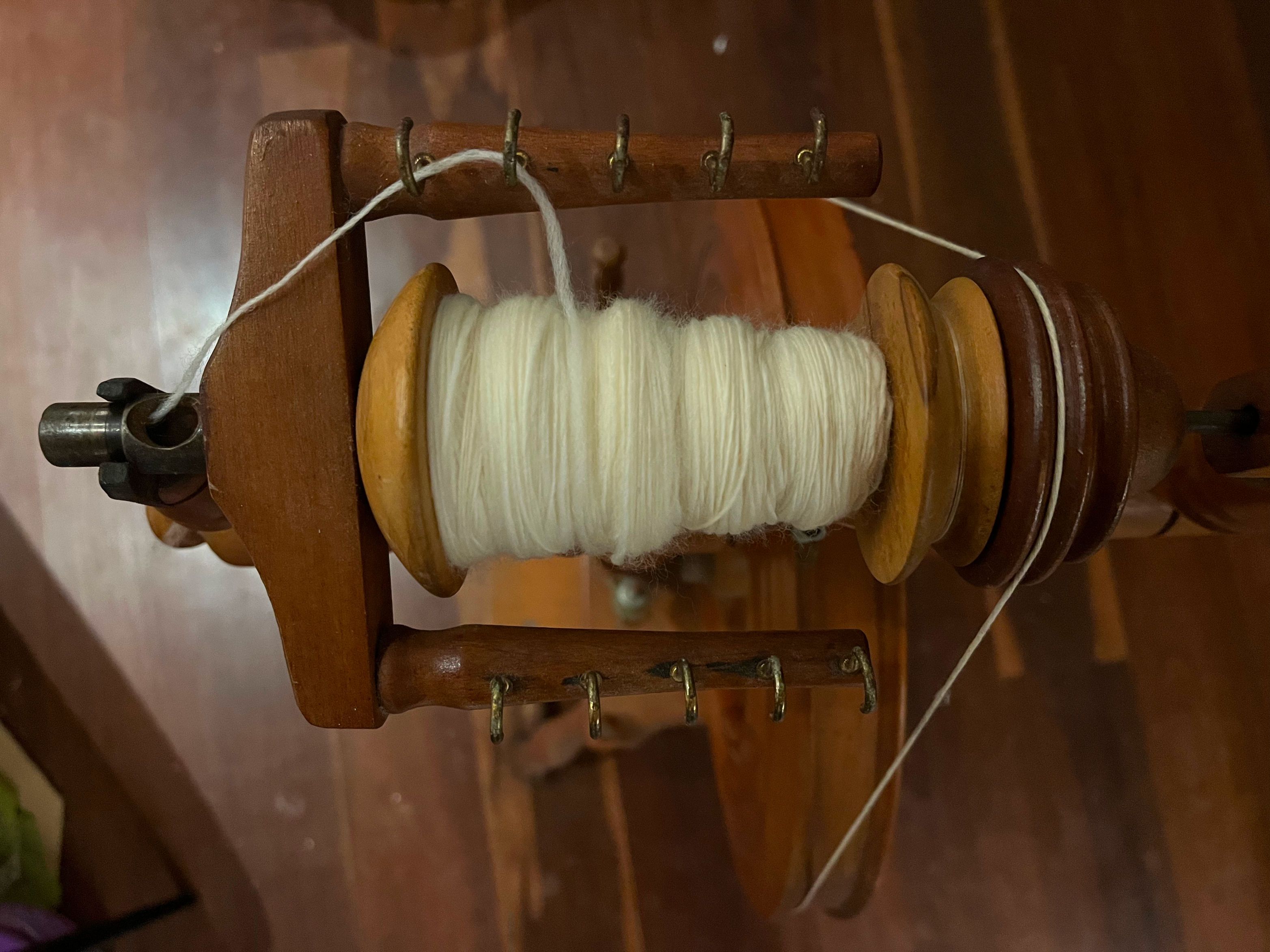 A photo of spinning in progress on the Wee Peggy made during the episode